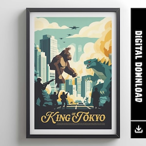 KING OF TOKYO - Inspired Poster / Retro Board Game Poster & Printable Wall Art Print / Home Decor Gift Idea / Digital Download