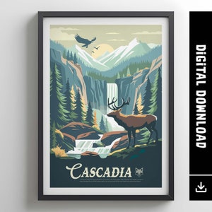 CASCADIA - Inspired Poster / Retro Board Game Poster & Printable Wall Art Print / Home Decor Gift Idea / Digital Download