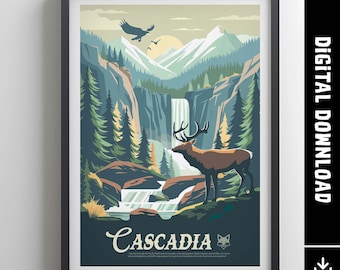 Unofficial CASCADIA - Inspired Poster / Retro Board Game Poster & Printable Wall Art Print / Home Decor Gift Idea / Digital Download