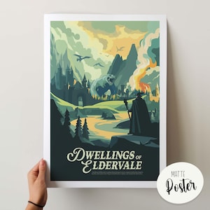 DWELLINGS of ELDERVALE - Inspired Poster / Retro Board Game Poster & Wall Art Print / Fantasy, Dnd, Roleplaying Game / Home Decor Gift Idea