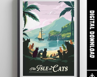Unofficial The ISLE of CATS - Inspired Poster / Retro Board Game Poster & Printable Wall Art Print / Home Decor Gift Idea / Digital Download