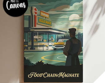 Lienzo inspirado en el Magnate de la Cadena Alimentaria (no oficial) / Arte de pared inspirado en juegos de mesa retro / Fantasía, D&D, RPG / Decoración del hogar e idea de regalo