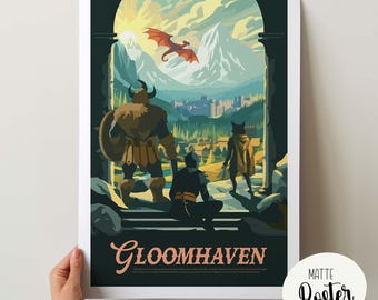 GLOOMHAVEN no oficial: póster inspirado en un divertido juego de mesa retro y lámina de arte mural, fantasía, D&D, juego de rol, regalo decorativo.