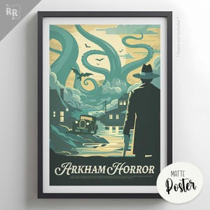 ARKHAM HORROR - Póster inspirado / Póster de juego de mesa retro e impresión de arte de pared / Fantasía, Dnd, Juego de rol / Idea de regalo de decoración del hogar