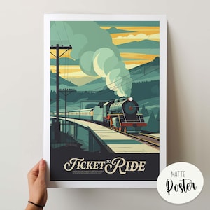 Nieoficjalny TICKET TO RIDE – plakat inspirowany grą planszową w stylu retro i wydruk na ścianę / Fantastyka, gra fabularna / Pomysł na prezent do domu