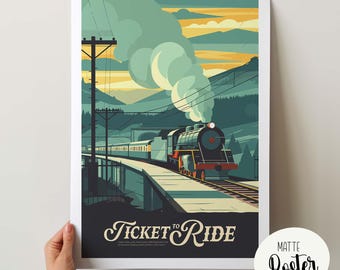 Unofficial TICKET TO RIDE - Inspired Poster / Retro Board Game Poster & Wall Art Print / Fantasy, Roleplaying Game / Home Decor Gift Idea