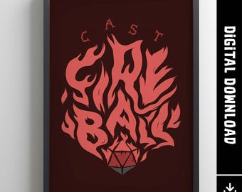 Cast Fireball Poster, Funny Retro Board Game Poster & Printable Wall Art Print, Home Decor Gift Idea, Digital Download