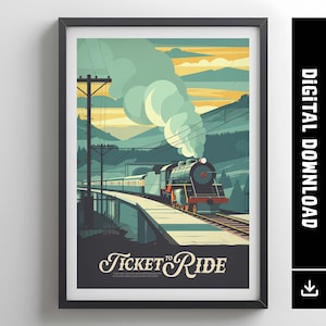 TICKET TO RIDE - Inspiriertes Poster / Retro Brettspiel Poster & druckbare Wand Kunst / Wohndekor Geschenkidee / digitaler Download