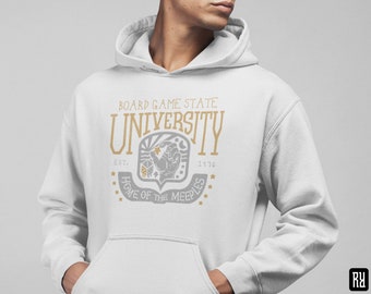 Unisex - Universidad Estatal de Juegos de Mesa - Hogar de los Meeples / Sudadera con capucha / Dungeons & Dragons, RPG, Juego de mesa, Juegos, Fantasía, Regalo