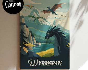 Lienzo inspirado en WYRMSPAN (no oficial) / Arte mural de juegos de mesa retro / Fantasía, D&D, RPG / Decoración del hogar e idea de regalo