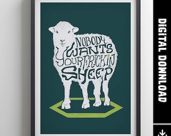 NOBODY WANTS SHEEP - Inspired Poster / Retro Board Game Poster & Printable Wall Art Print / Home Decor Gift Idea / Digital Download