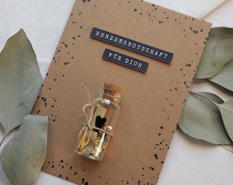 Handmade message in a bottle card with a personal message - Ask your maid of honor - Birthday greeting - Gift certificate - Kraft paper card