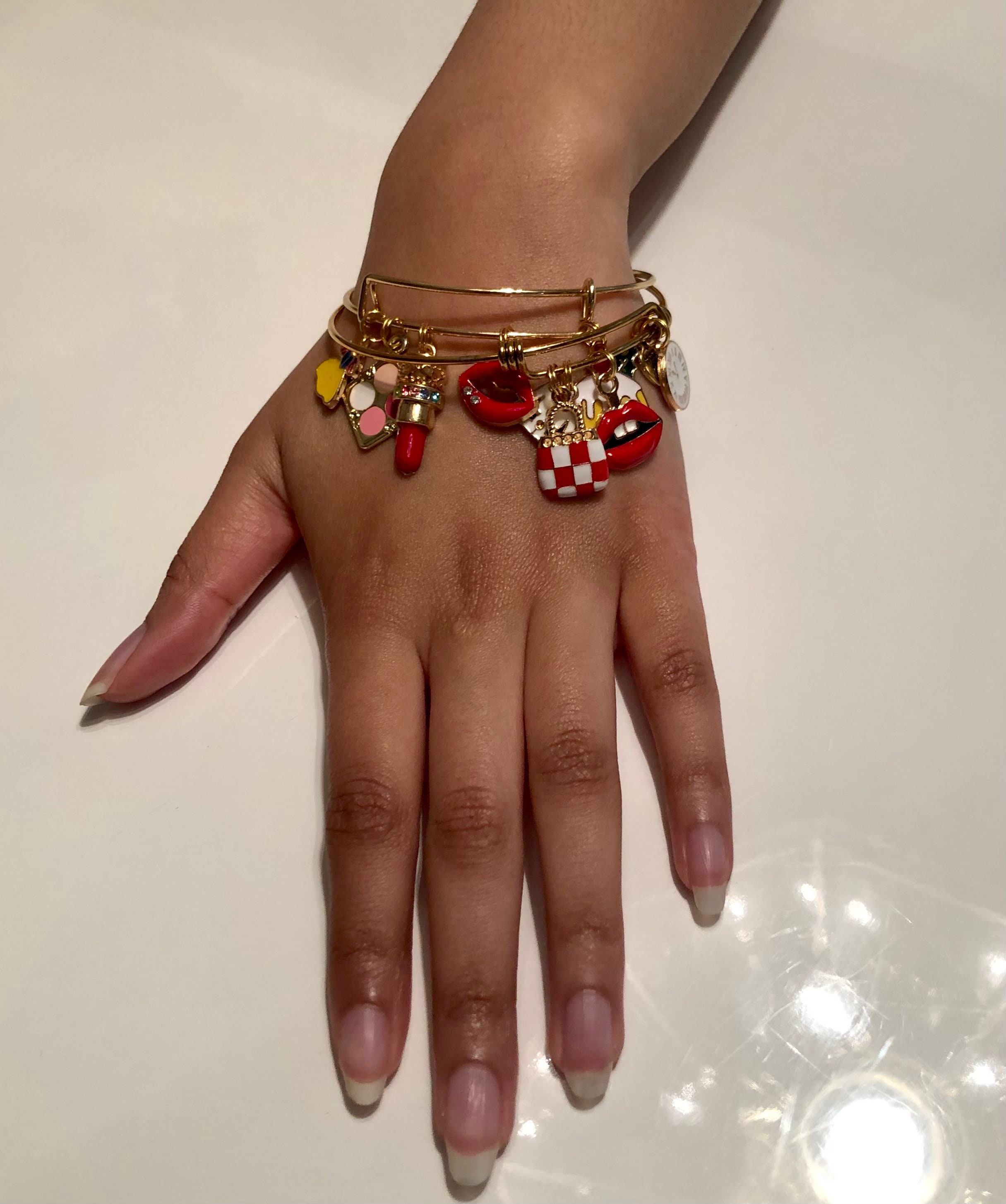 Set of 2 Gold Charm Bangles Etsy Norway