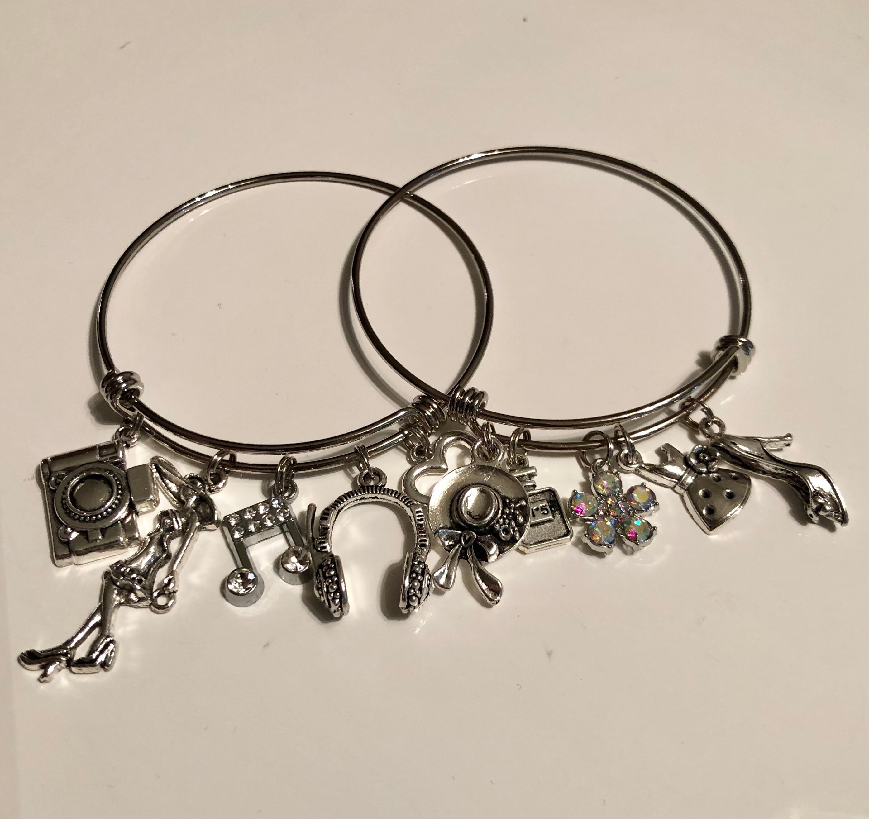 Custom Charm Bracelets Set of 2 Silver Bangles Etsy Australia