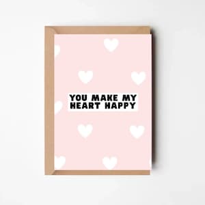Romantische Grußkarte „You make my heart happy“ – Valentinstagskarte, Liebeskarte für Partner, Jahrestag, rosa Karte mit Herzmotiv
