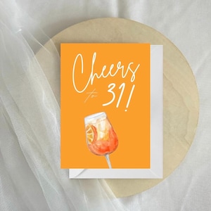 Personalisierte Aperol Geburtstagskarte | “Cheers to” mit wählbarem Alter | Hochwertige Karte auf 300g Strukturpapier | A6 Format