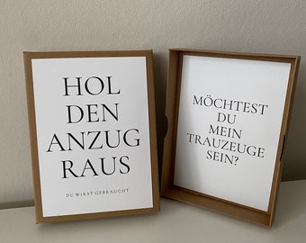 Trauzeuge fragen | Geschenkbox | möchtest du mein Trauzeuge sein | Hochzeit | Schachtel | Verpackung | hol den Anzug raus | Postkarte