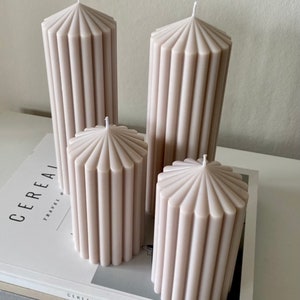 Fluted pillar candle | Gift | Taupe | candle | Handmade | Decoration | Wedding gift | Sustainable | Cozy | Advent