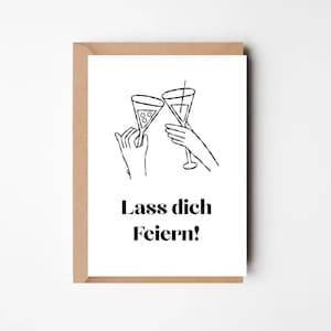 Grußkarte „lass DICH feiern“ – minimalistische Postkarte zum Geburtstag oder Jubiläum, moderne Karte zum Gratulieren | Postkarte | Umschlag