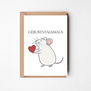 Süße Geburtstagskarte mit Maus und Herz | Karte für Kinder & Erwachsene | Geschenk zum Geburtstag | Geburtstagsmaus | Grußkarte | Postkarte