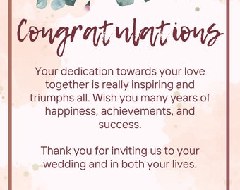 ROSE GOLD Wedding Congratulations Card for Weddings Gifts