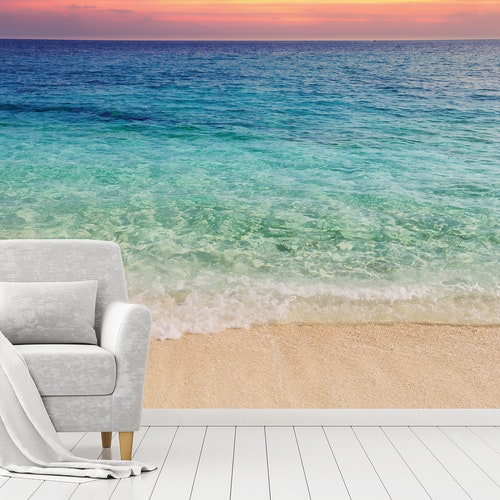 Island Beach Wall Mural Handpainted Wallpaper Watercolor Etsy