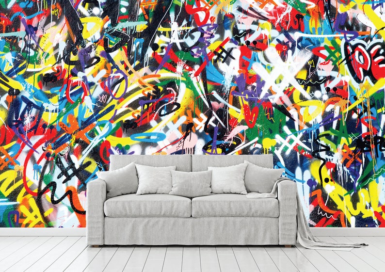 Colourful Graffiti Wall Mural Peel and Stick Wall Mural Etsy