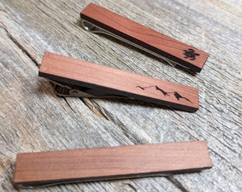 Cherry Wood Tie Bar Engraved in The USA Wooden Accessories Company Wooden Tie Clips with Laser Engraved Toolbox Design 