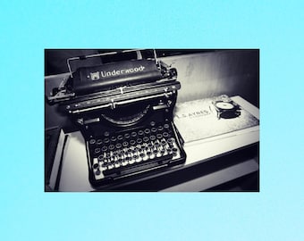Black and White Typewriter Postcard, Vintage Advertising, Antique Office Equipment