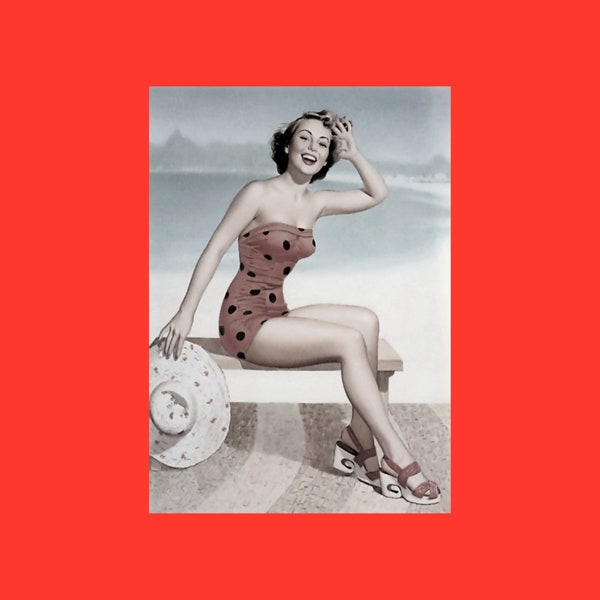 Stunning Vintage Pin Up Girl Postcard, Pin-Up Art Postcards, Beach Bombshell Postcard, Postcrossing, Postcard Art, Vintage Pin Up Girls