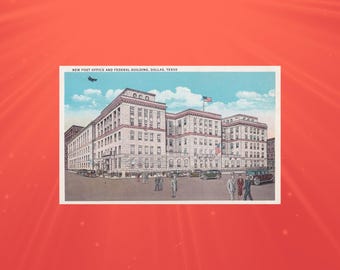 Vintage Dallas US Post Office and Federal Building Postcard, Dallas Texas