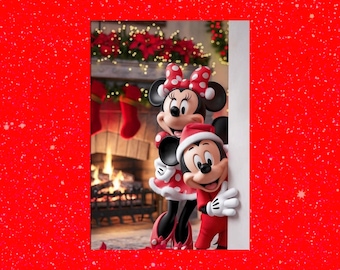 Mickey and Minnie Mouse Christmas Postcard, Disney Holiday Postcards