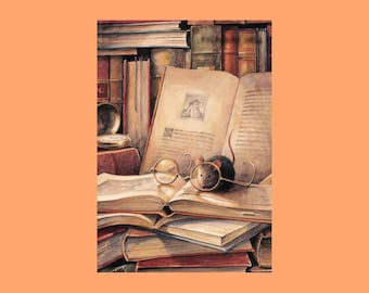 Awesome Vintage Books and Mouse Postcard, Old Books Postcards