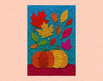 Unique Fall Postcard, Autumn Postcards, Crafty Postcards, Pumpkins and Fall Leaves
