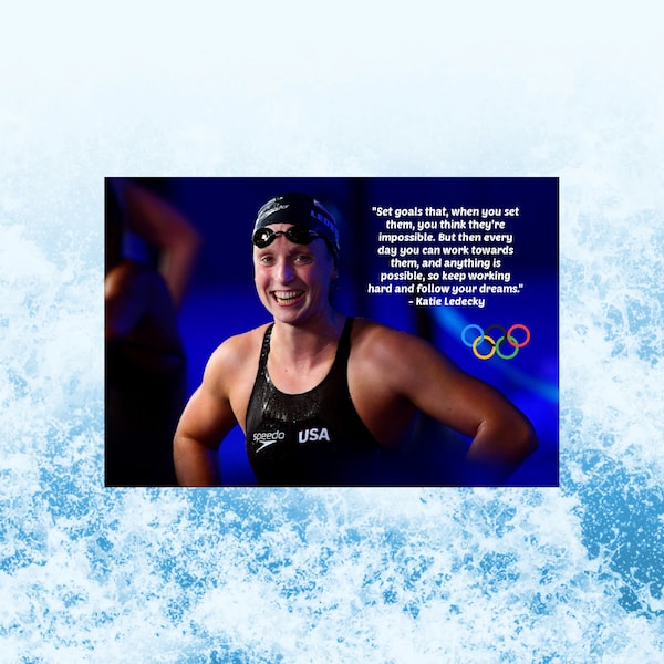 Famous Athlete Postcards, Katie Ledecky Postcard, The Summer Olympics Postcard, Celebrity Postcards, Postcrossing, Katie Ledecky Quote