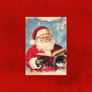 Awesome Retro Santa Claus Postcard, Merry Christmas Postcard, Holiday Postcard, Postcrossing, Snail Mail, Postcard Art, Santa Reading A Book