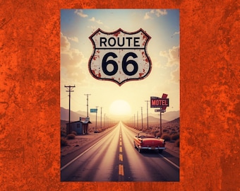 Retro Route 66 Road Sign Postcard, Famous Highway, Collectible Art