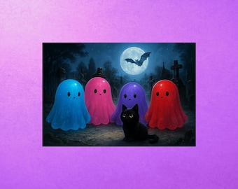 Spooky Halloween Postcard, Ghost Postcards, Black Cats, Bats, Holiday Postcards