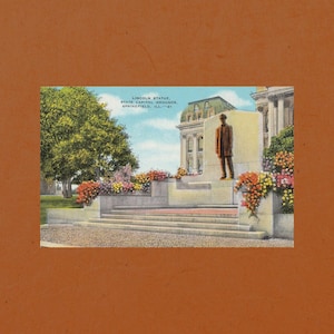 Vintage Lincoln Statue Postcard, President Abraham Lincoln, Springfield Illinois Postcards, Postcrossing, Scrapbooking, IL State Capitol