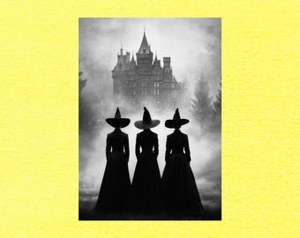 Spooky Halloween Postcard, Witch Postcards, Three Witches