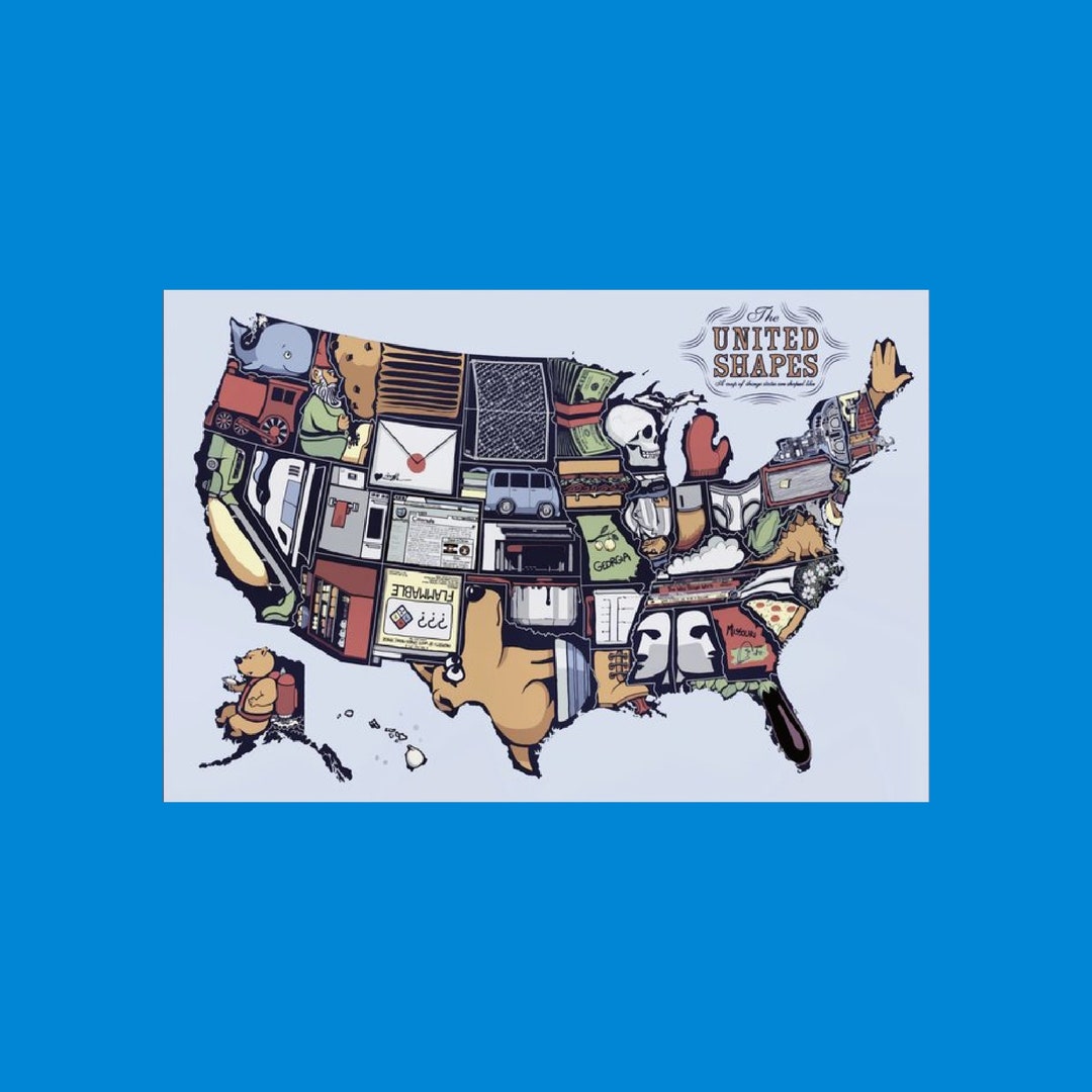 Unique United States Map Postcard United Shapes Of America Etsy Unique United States Map Postcard United Shapes Of America Etsy