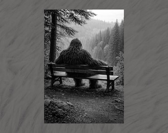 Very Cool Bigfoot Postcard, Big Foot Chilling on a Park Bench