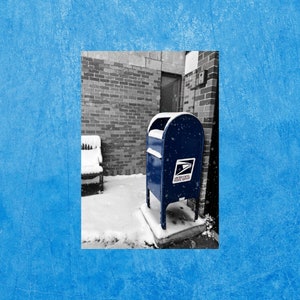 Snowy Blue Mailbox USPS Postcard, Postcrossing, Snail Mail