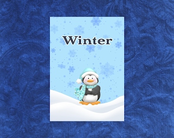 Adorable Winter Postcard, Penguin Postcard