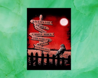 Stephen King Road Sign Postcard, Derry Maine, Castle Rock