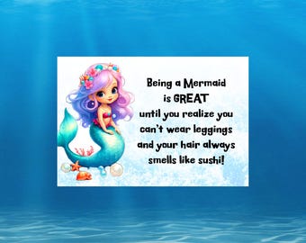 Adorable Mermaid Postcard, Funny Mermaid Postcards, I Love Mermaids