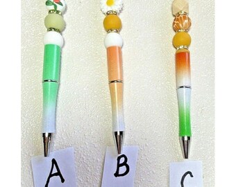 Handmade Custom beaded pens. Silicone, wood, Acrylic bead. Gifts. Basket filler.