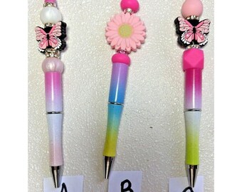 Handmade Custom beaded pens. Silicone, wood, Acrylic bead. Gifts. Basket filler.