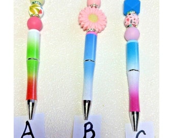 Handmade Custom beaded pens. Silicone, wood, Acrylic bead. Gifts. Basket filler.