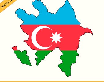 Azerbaijan Flag Map Silhouette (Digital Download)